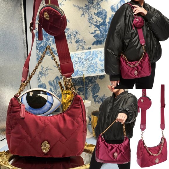 🆕 KURT GEIGER LONDON 🧿 NWOT Recycled Nylon Multi Crossbody Bag, Dark Red Nylon - Picture 1 of 15